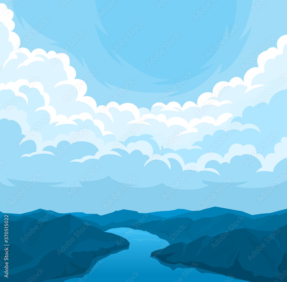 Vector landscape with cloudy sky