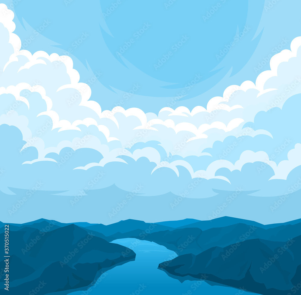 Vector landscape with cloudy sky Vector landscape with cloudy sky
