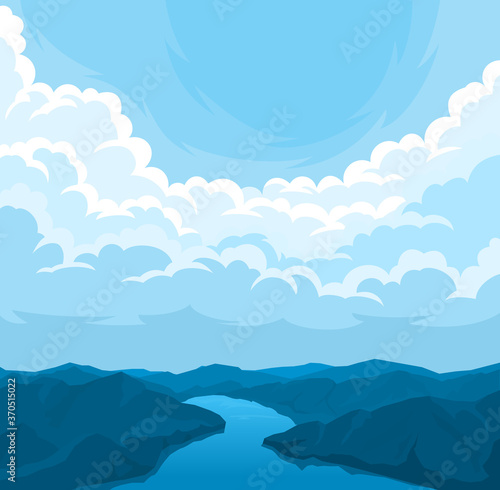Vector landscape with cloudy sky