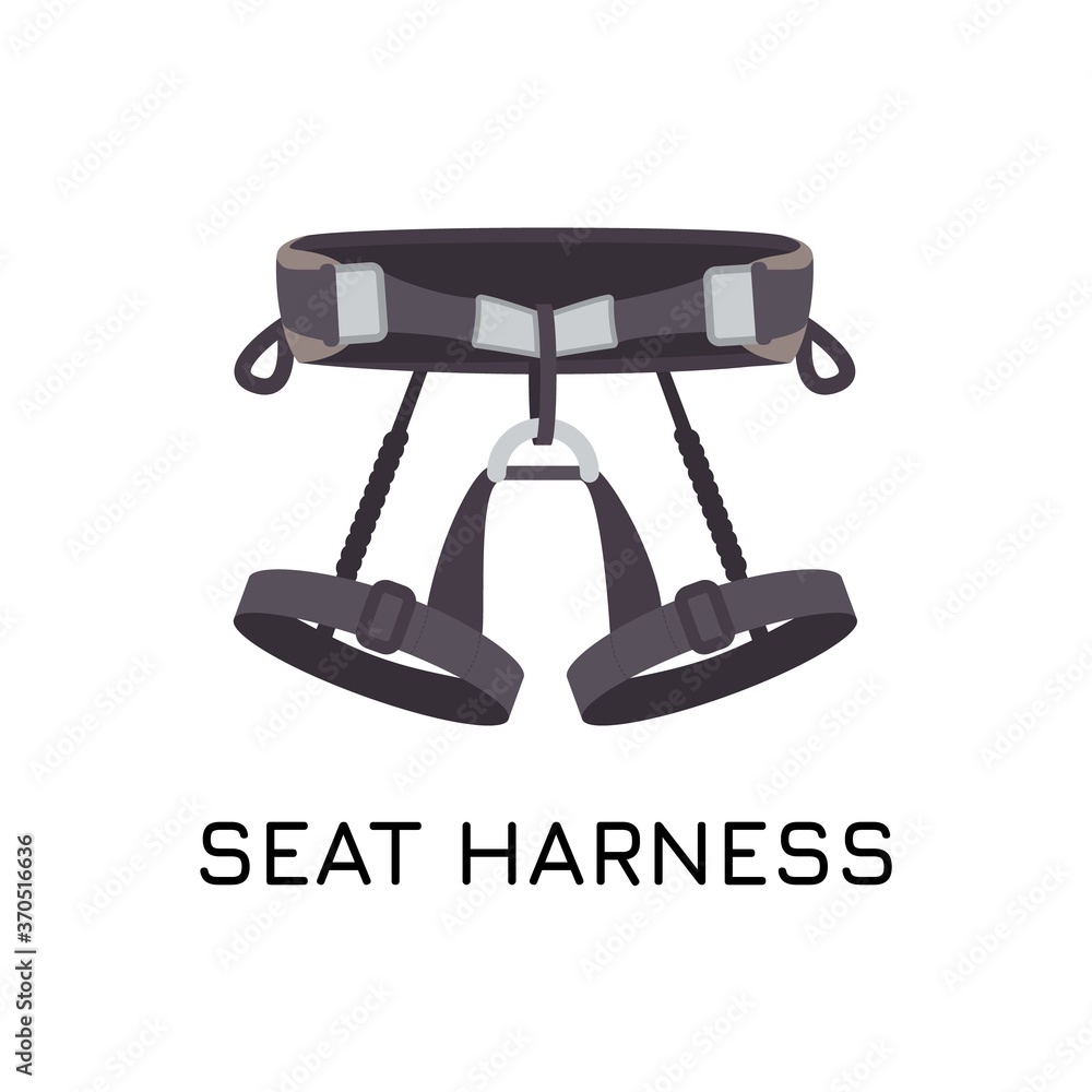 Climbing sit harness. A waist belt and two leg loops connected through a belay loop. Abseiling
