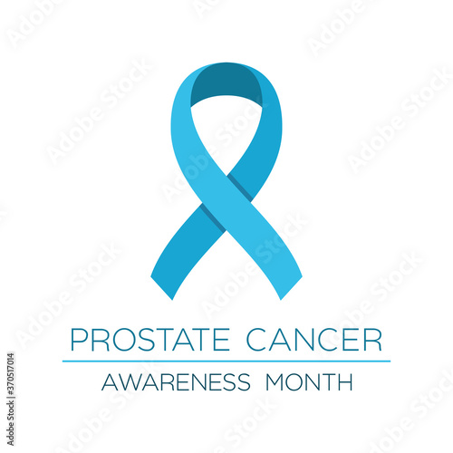 Prostate cancer awareness month poster. Blue prostate carcinoma ribbon. Men's health month. Disease prevention, diagnosis, treatment, cure and support campaign. Vector illustration, flat, clip art. 