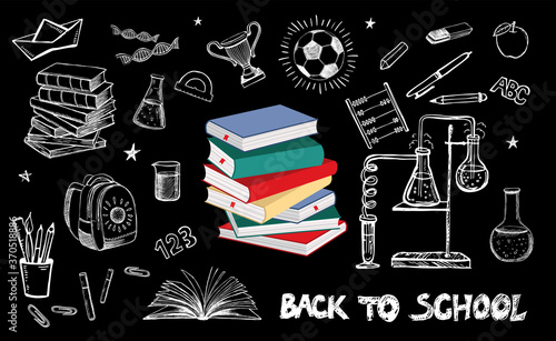 Back To School. Hand Drawn Doodle illustration. Vector Set.