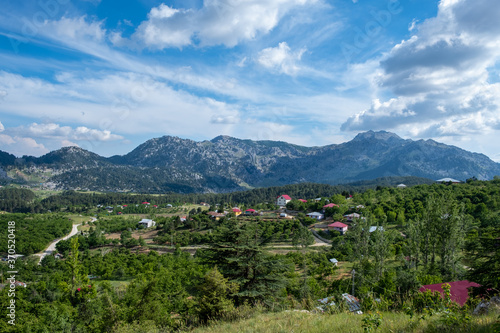 A bird's-eye view of the small village in the magnificent nature