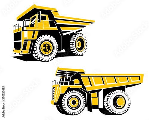 Vector illustration of a truck's, big heavy trucks, yellow trugs. Vector icon illustrations.