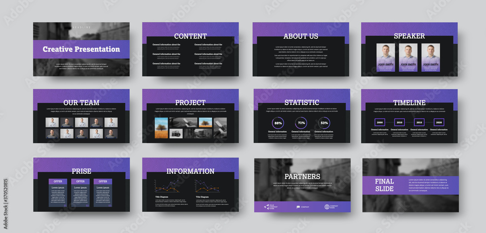 © olegphotor - Vector infographic template with purple elements on black background, creative presentation ui design for statistics, annual report. © olegphotor - Vector infographic template with purple elements on black background, creative presentation ui design for statistics, annual report.
