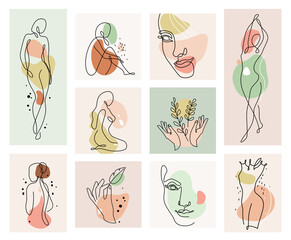 Ingelijste posters Voor haar Vrouwelijke gezichten in doorlopende lijntekening  © zaie