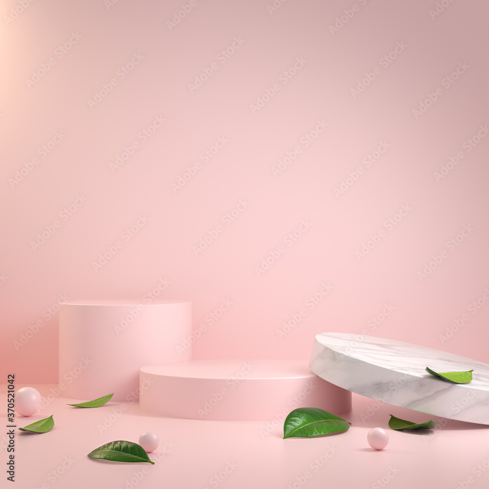 Abstract Minimal Modern Pink Podium And Leaves On Floor Background 3d Render Abstract Minimal Modern Pink Podium And Leaves On Floor Background 3d Render