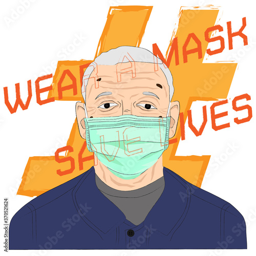 Campaign to wear face masks, Wear a masks to prevent COVID-19 and plague infection, #Wear a mask save lives, Surgical masks illustration.	
