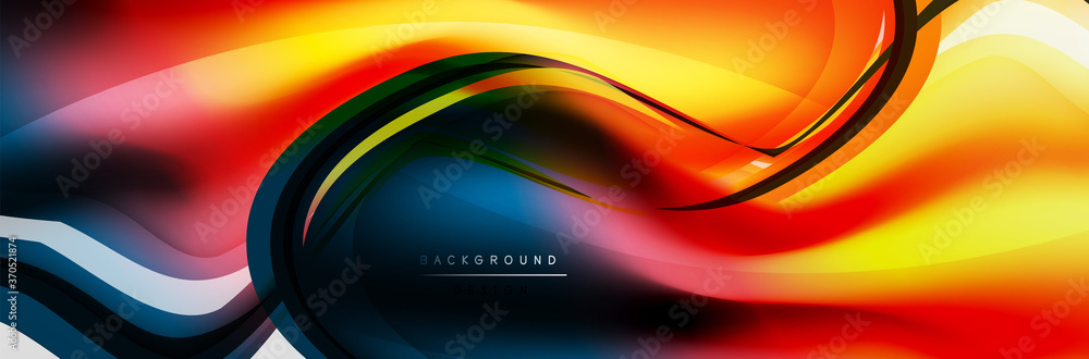 Fototapeta premium Vector abstract background, flowing liquid style bubble with metallic, color quicksilver chrome texture and color glow effects