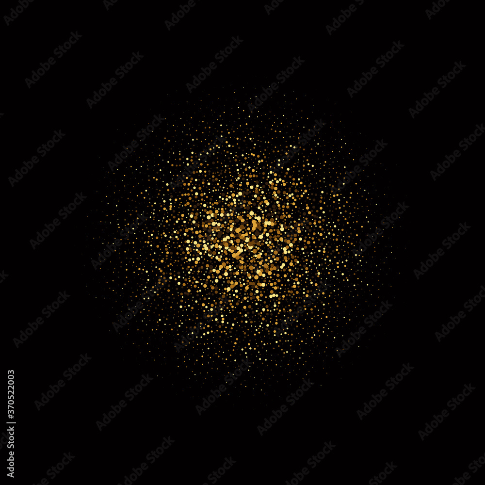 Gold color dust particles explosion background, Glowing glittering abstract splash, Sparkling golden burst effect.