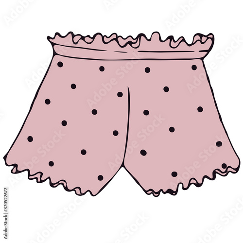 set of female sexy underwear - cute panties shorts, vector elements in doodle style with black outline