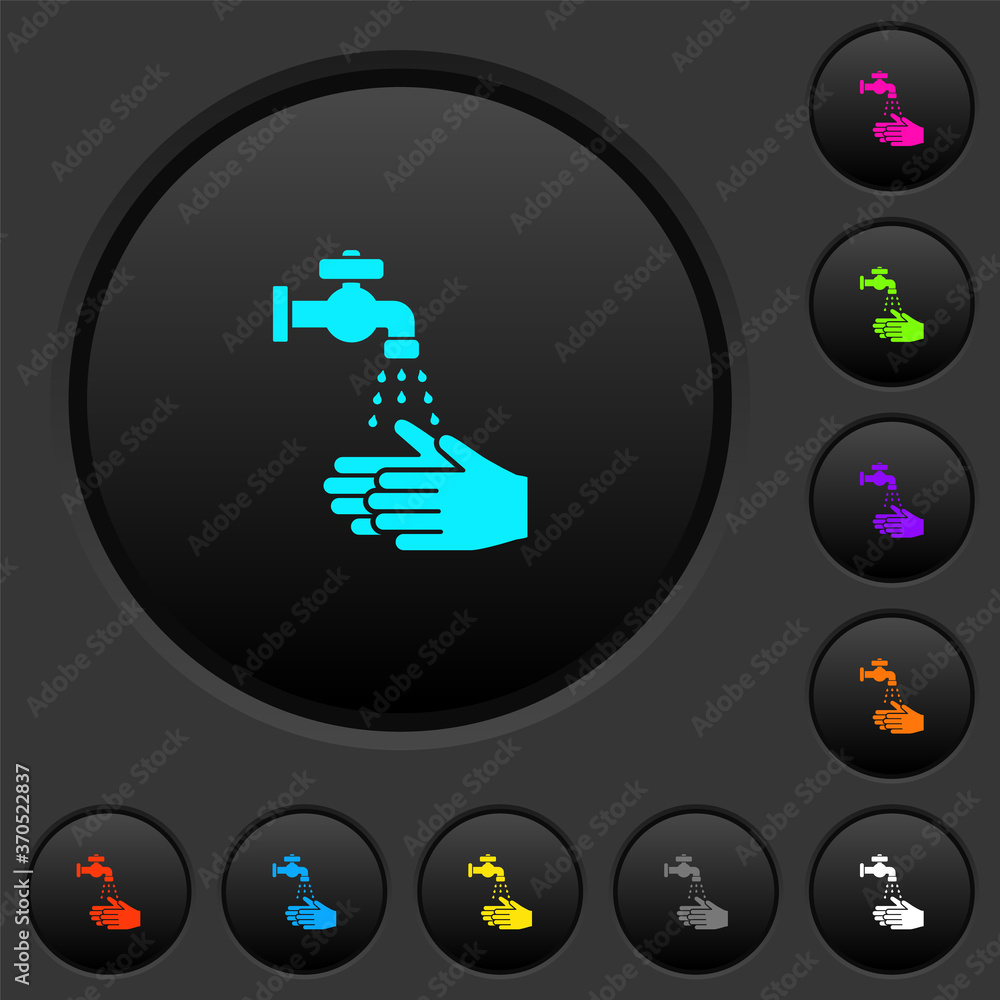 Hand washing dark push buttons with color icons Hand washing dark push buttons with color icons