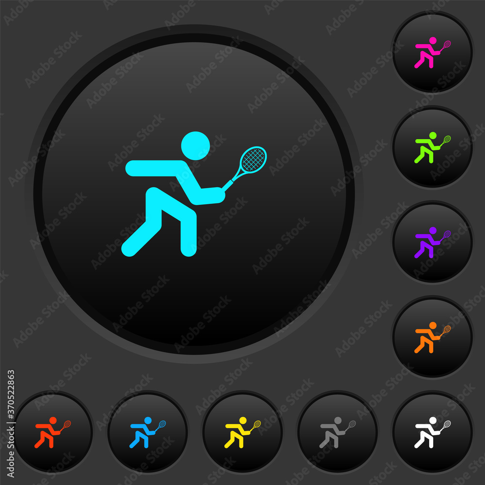 Tennis player dark push buttons with color icons Tennis player dark push buttons with color icons