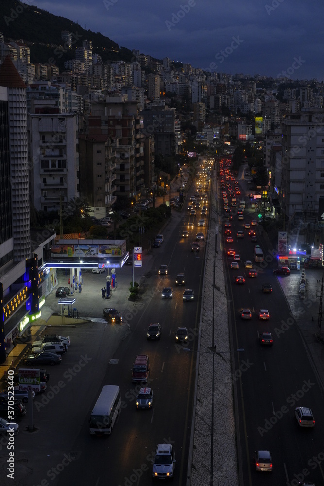 night traffic in Beirut