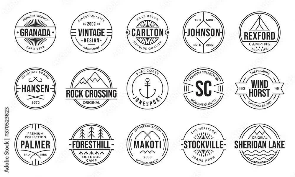 Vintage badge and label set. Retro logo design. Outline stamp collection. Original, premium quality emblems for business and fashion typography. Vector illustration.