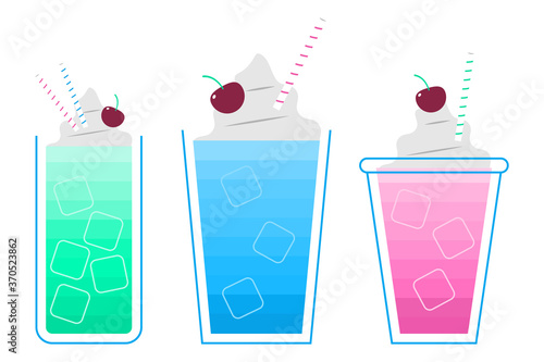 Italian soda vector cartoon cocktails set isolated on a white background.
