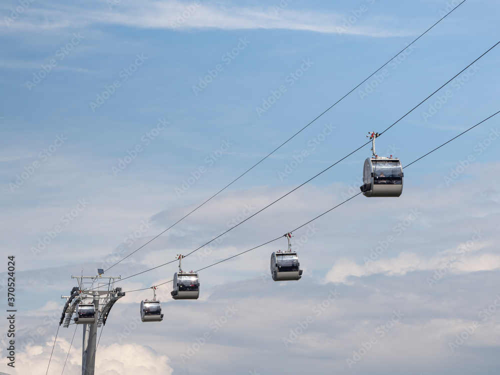 Cable car ride against the blue sky In Moscow Cable car ride against the blue sky In Moscow