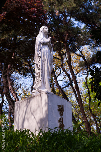 Religion pray fath.Virgine Mary statue. photo