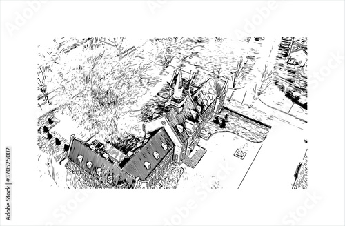 Building view with landmark of Alphen aan den Rijn is a city and municipality in the western Netherlands. Hand drawn sketch illustration in vector.