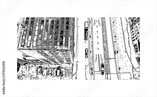 Building view with landmark of Alphen aan den Rijn is a city and municipality in the western Netherlands. Hand drawn sketch illustration in vector.