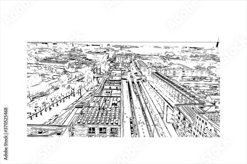Building view with landmark of Alphen aan den Rijn is a city and municipality in the western Netherlands. Hand drawn sketch illustration in vector.