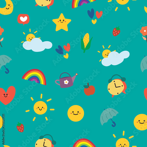 Seamless pattern cute icon in pastel background. for fabric print, textile, wallpaper, gift wrapping paper