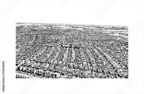 Building view with landmark of Alphen aan den Rijn is a city and municipality in the western Netherlands. Hand drawn sketch illustration in vector.