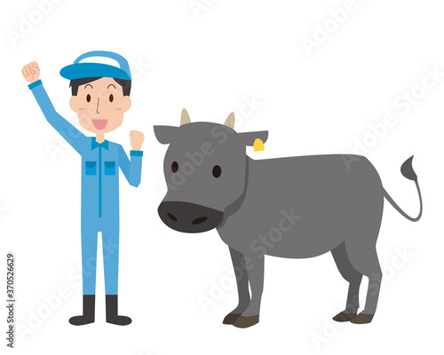 畜産家の男性と肉牛