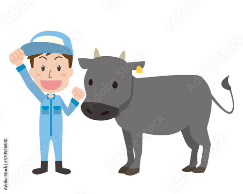 畜産家の男性と肉牛