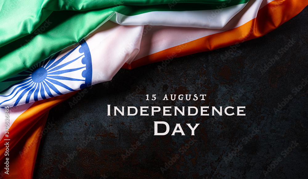Indian Independence Day celebration background concept. Indian flag on dark stone background for Republic Day and Independence Day. - obrazy, fototapety, plakaty 