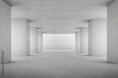 3D render of empty concrete room with shadow on the wall.
