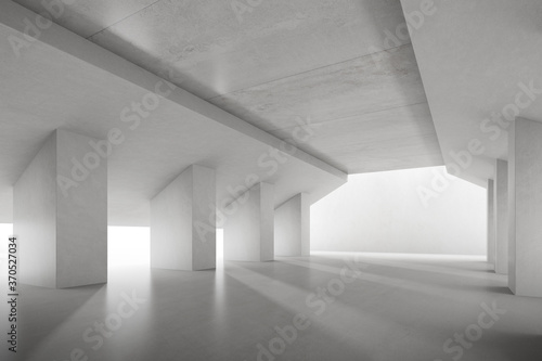 3D render of empty concrete room with shadow on the wall. 