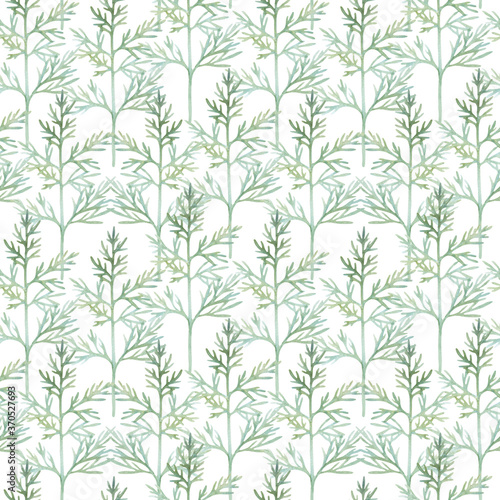 Delicate botanical pattern for fabric, wrapping paper, wallpaper, design in pastel colors. Pistachio twigs on a white background.
