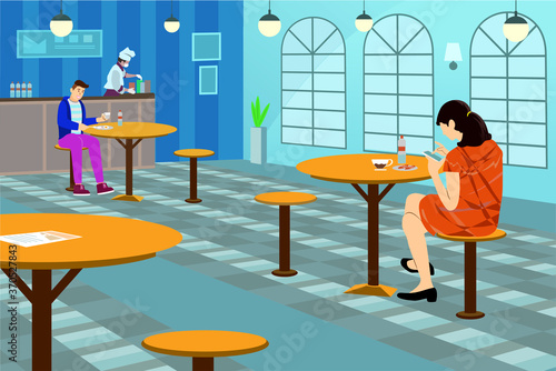 Customers are keeping their distance while eating at restaurant