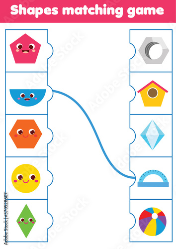 Matching children educational game. Match objects and shapes. Activity for kids and toddlers.