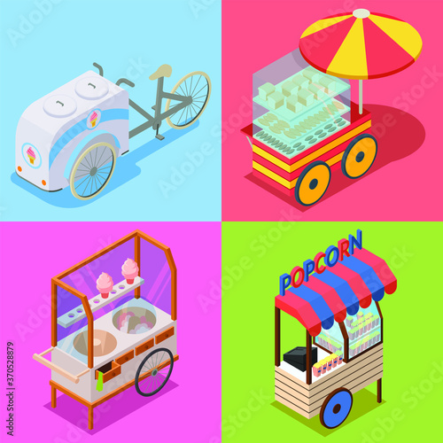 Food cart isometric illustration pack