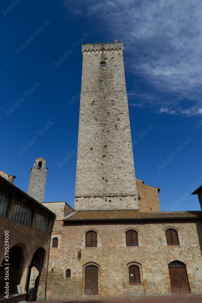 View of the tower of the city hall of San Gimignano