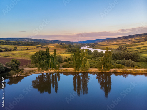Nature with lake and hills in Moldova near Balanesti