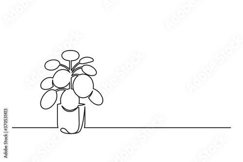 Continuous line drawing of a flower in a pot