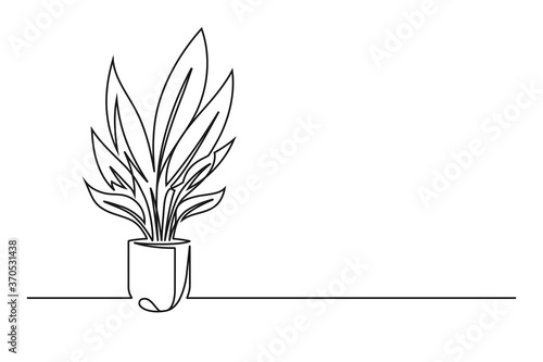 Continuous line drawing of a flower in a pot