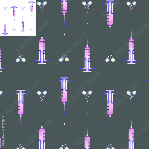 Repeat pattern of gradient syringes and pills - vector. Just drag the little square in the upper left corner to your swatch panel.