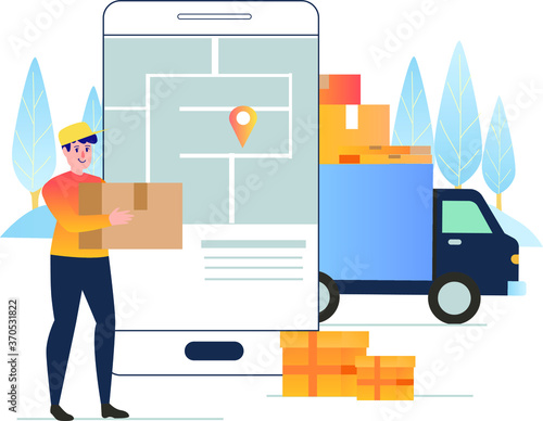 Delivery man delivering package following online order