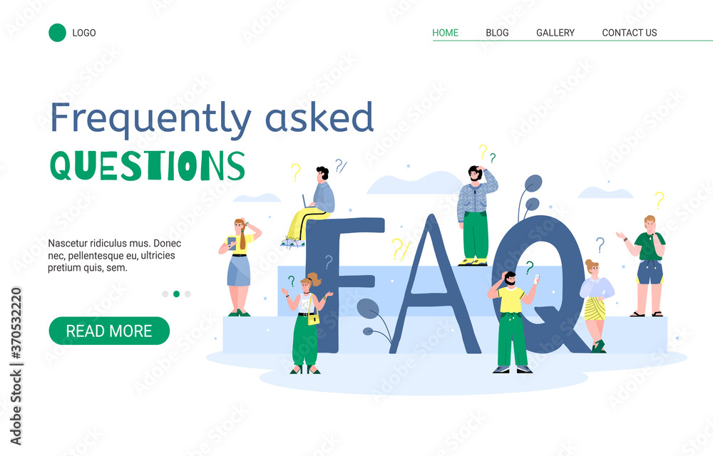 Website banner of find the right answer to all questions or FAQ with people standing around big FAQ letters, cartoon vector illustration. Marketing and customers support.