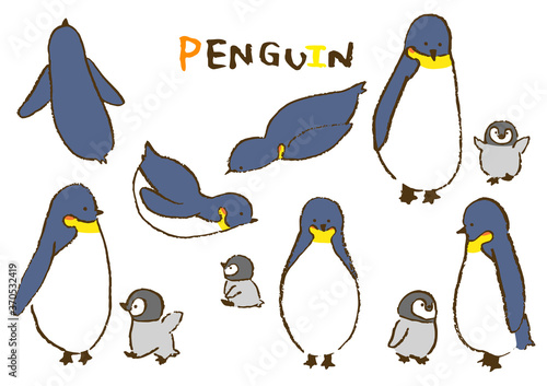 コウテイペンギンの親子イラストセット
