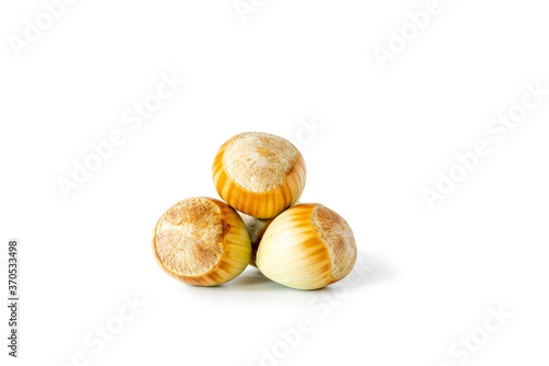 Fresh hazelnuts (cobnuts) on white background