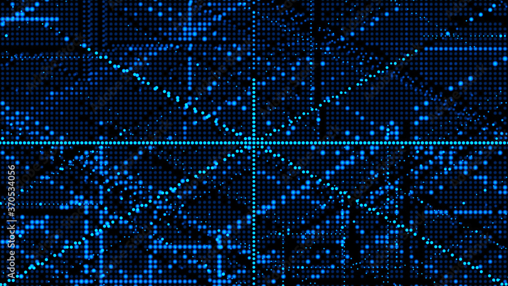 Obraz premium Cybernetic futuristic background. Matrix. Big data. Abstract perspective illustration. 3D rendering.