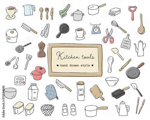 手書きの調理器具のイラストのセット／キッチン／道具／おしゃれ／料理