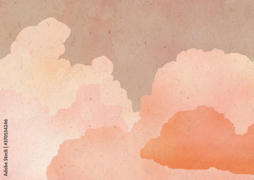 textured illustration with summer sky. pink cloud in vintage style
