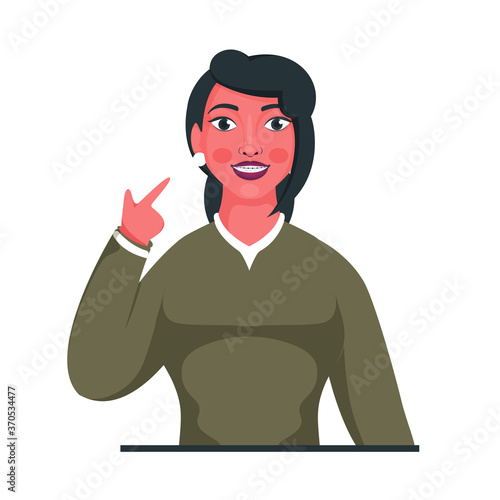 Young Girl Showing Her Braces at Teeth on White Background.