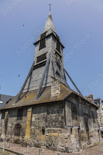 Clock tower of Saint-Catherine Church in Honfleur. Church of St Catherine's almost entirely built out of wood, dates 15C after Hundred Years War. Honfleur, Calvados department, Lower Normandy, France. photo